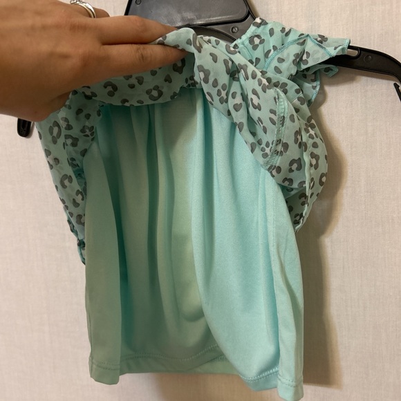 Healthtex Blue and Gray Blouse with Ruffle Sleeves and animal print detail - Picture 5 of 6
